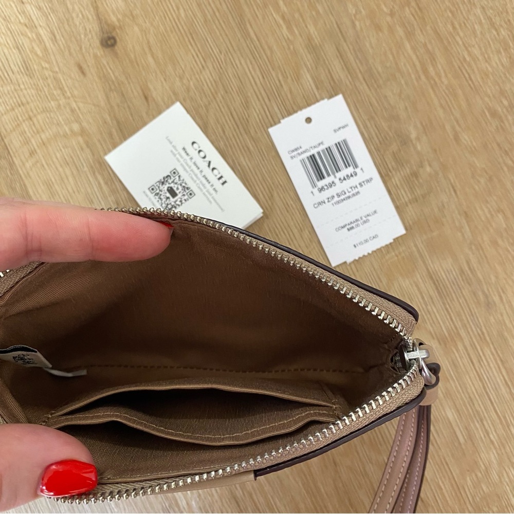 Coach Corner Zip Wristlet In Signature Canvas Stripe COLOR SILVER/SAND/TAUPE - Picture 5 of 7